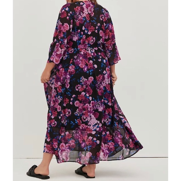 π Black Floral Chiffon Button-up Maxi Dress 3 3X 22 24 NWT Torrid New! - Picture 2 of 5
